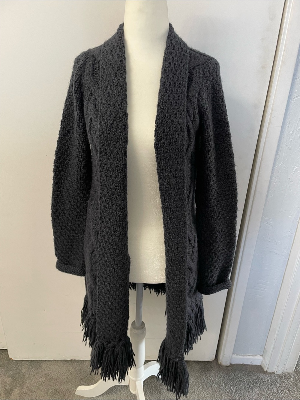 Rebecca Taylor Navy Blue Frayed Tassel Cardigan Size S